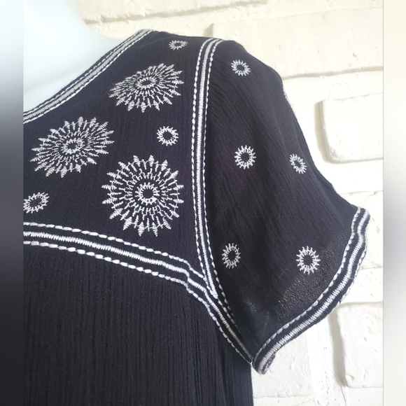 Blue Rain Boho Peasant Dress Black & White Embroidery Eyelet Size Small - Picture 11 of 12